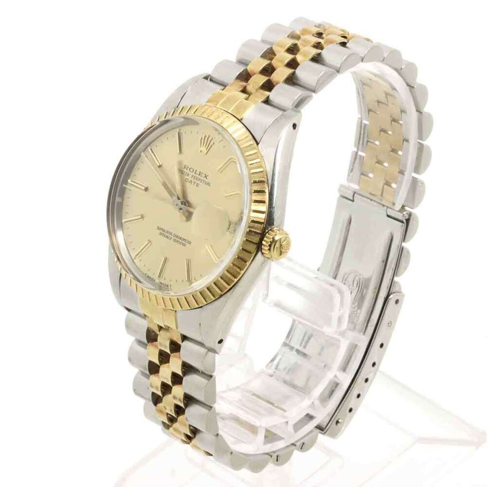 Rolex Oyster Perpetual Date Two-Tone 15053 R-serial Men's Watch Champagne 18K...